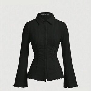 SHEIN Black Fitted Long Sleeve Button Down Shirt